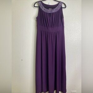 Haani Maxi Goddess Dress XL Embellished Scoop Neck Purple Banded Waist